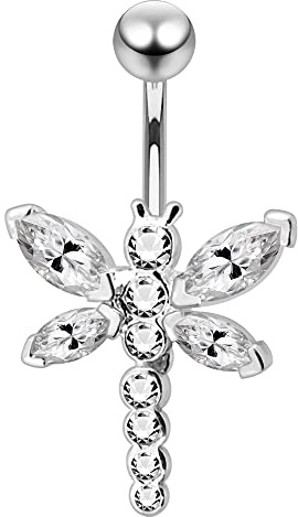 Monster Piercing Weiße Kristall Stein Trendy Libellen Design Sterling Silber Bauch Bars Piercing