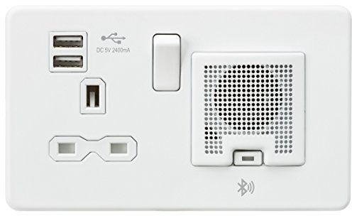 Knightsbridge SFR9905MW Screwless 13A Socket, with 2xUSB and Bluetooth Speaker-Matt White, 4 W, 230 V