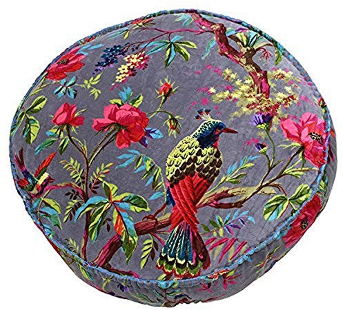 Paoletti Riva Paradies Runde Kissenbezug - Mink Purple - Bunter Vogel-Druck - Faux-Samt-Gewebe - Decke Genähte Kanten - 100% Baumwolle - 50X50X12Cm (20 X20 X5 Zoll) - In Großbritannien Entworfen