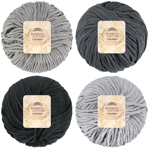 JubileeYarn Bamboo Cotton Chunky Yarn - 100g/Ball - Shades of Grey - 4 Balls