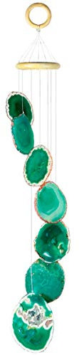KYEYGWO Grün Achat Scheiben Geode Windspiel Sun Catcher KristallsteinGlockenspiel Artwork für Hausgarten Dekoration 70-85 cm