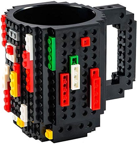 Build on Brick Mug Bausteine Kaffeetasse - Bausteine Tasse Bauklötze Kaffee-Becher 350ml (Schwarz)