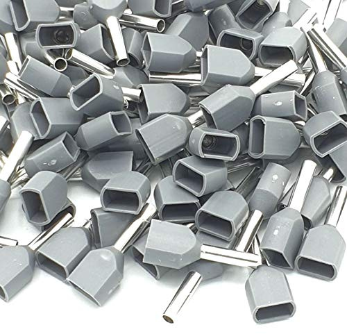 100pcs 0.75mm Grey Dual Bootlace Crimp Ferrules Insulated Cord End Terminal
