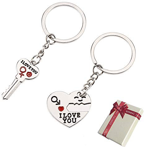 Huture Paar Schlüsselanhänger mit Gravur Rot Herz Partner Schlüsselbund I Love You Muttertag Vatertag 2-teilig Liebe Anhänger für Geburtstags Jahrestag