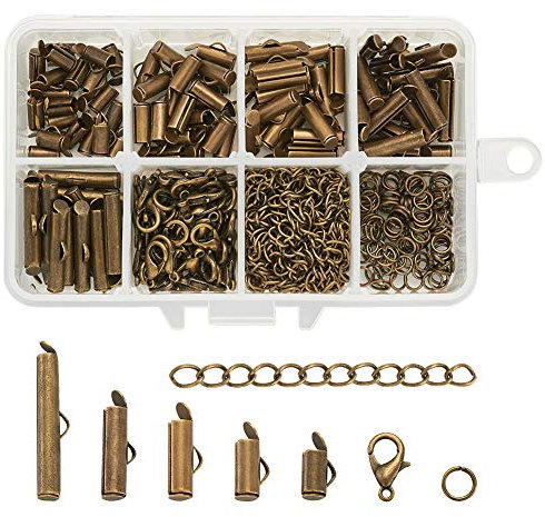 PandaHall 100 Stück Rohr-Verschlüsse Messing antik Bronze mit Legierung Karabiner Verschlüsse und Edelstahl Offen Biegeringe Eisen Twist Verlängerungsketten für Schmuckherstellung