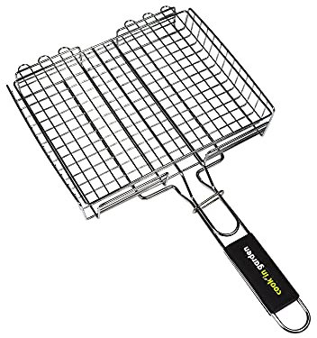 Cook'in garden, GR018, Grille Cage 3 Niveaux 31X26 cm, Résistante aux flammes et hautes températures, Manche en matière softouch facile à prendre en main, Compatible avec de nombreuses marques