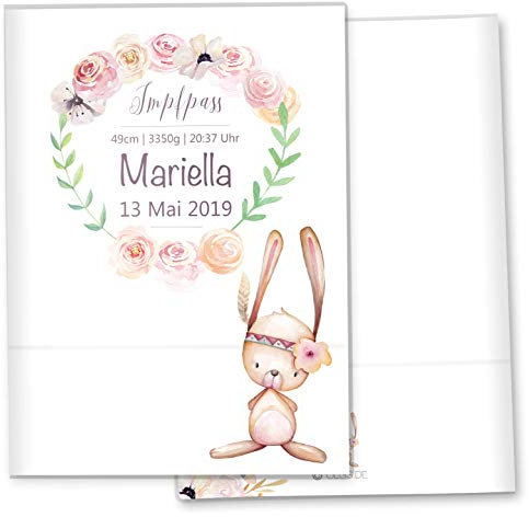 Impfpasshülle Cute Boho Ausweishülle Schutzhülle für Dokumente & Impfpass MIT DER GRÖßE 9,3 x 13CM personalisierbar mit Namen (Hase, Impfpasshülle personalisiert)