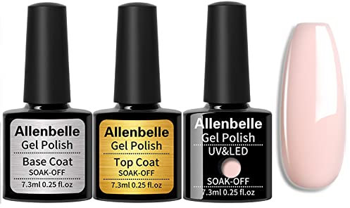 Allenbelle (Base Top Coat+one colore) Smalto Semipermanente Nail Polish UV LED Gel Unghie Base Coat&Top Coat (Kit di 3 pcs 7.3ML/pc) (1361)