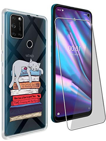 CXKJ Coque pour Wiko View 5 Plus (6.55 Pouce) + Verre trempé Protection écran, Ultra Fin Silicone TPU Bumper Transparent Housse Etui de Protection Antichoc Cover Case,9H Dureté Glass Film - CX16