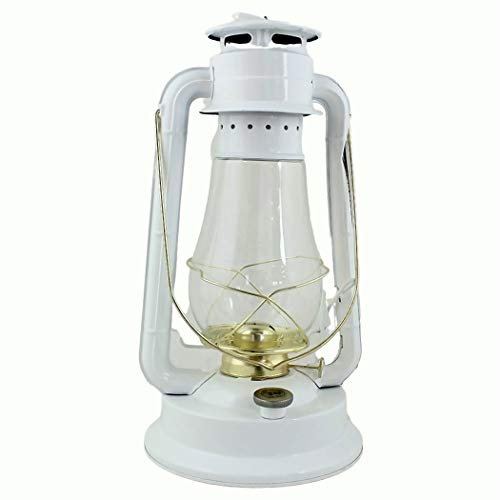 Heinze Petroleumlampe GARDEN, grosse Sturmlaterne aus Schweden, weiss, mit vermessingten Elementen, Höhe 38 cm, Einfülldeckel mit Kindersicherung, Leuchtdauer ca. 29 Std.