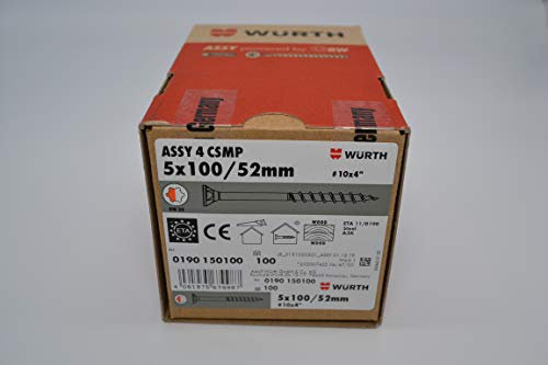 Würth Assy 4 CSMP Spanplattenschraube 5x100mm, 100 Stk/Pack, Stahl verzinkt, Teilgewinde, Senkkopf RW 20