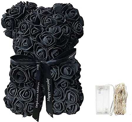 SFTYUFS Orso di rose nere Orsacchiotto di rose Orsacchiotto di rose regalo di rosa fatto a mano Orsacchiotto di rose regalo di San Valentino per la festa della mamma per le donne regali per lei
