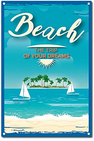 CREATCABIN Vintage Metal Tin Sign Beach Le Voyage de Vos Rêves Funny Retro Signs for Cafes Bars Pubs Shop Wall Decor, 8 x 12 Pouce