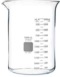 PYREX Griffin Borosilikatglasbecher – Niedrige Form abgestufter Messbecher mit Ausguss – Premium Wissenschaftliche Glaswaren für Labor, Klassenzimmer oder Zuhause – Pyrex Chemie-Glasware, 3L