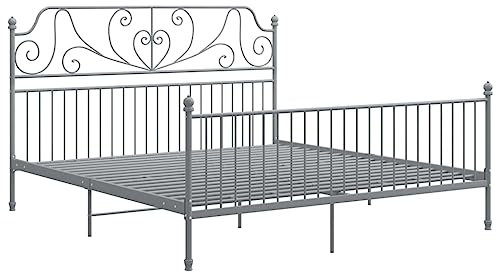 vidaXL Bettgestell Metallbett Schlafzimmer Bett Doppelbett Schlafzimmermöbel Bettrahmen Lattenrost Pulverbeschichtetes Metall Grau 180x200cm
