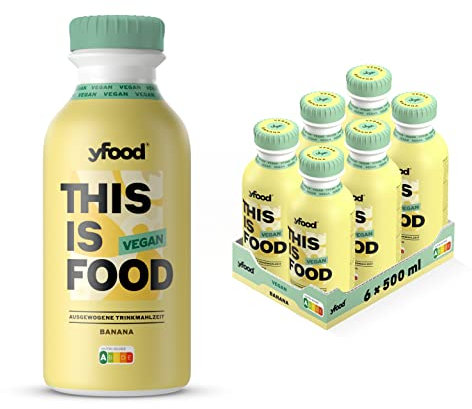 yfood Trinkmahlzeit Vegan Banana - 6 x 500 ml für unterwegs & stressige Tage - vollwertig & ready-to-drink mit 26g Protein, 26 Vitaminen und Mineralstoffen - inkl. 1,50€ Pfand