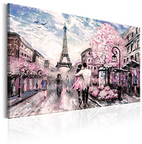 B&D XXL - Wandbilder Paris 60x40 cm Leinwandbild 1 tlg Kunstdruck modern Wandbilder XXL Wanddekoration Design Wand Bild - Eiffelturm Landschaft wie gemalt Rose d-B-0147-b-a