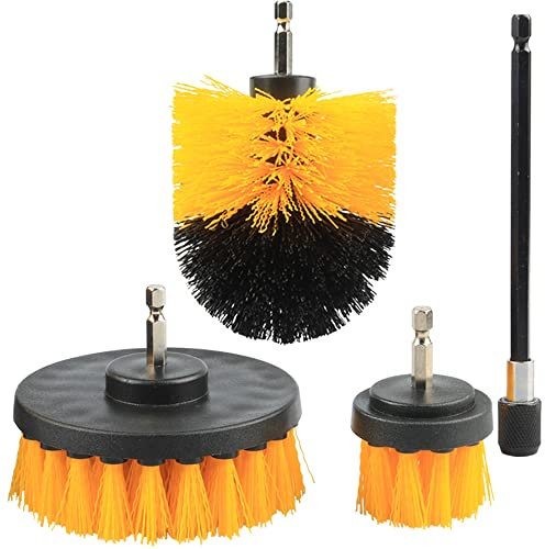 Mesee Brosse Nettoyage Perceuse Électrique 4 Pièces Brosse Rotative Nettoyage de Forage Attachement Drill Brush avec Tige d'Extension pour Voiture Tapis Sol Cuisine Salle de Bains Toilette Piscine