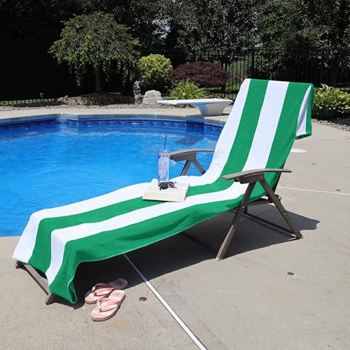 Superior Klassisches Handtuch für Loungesessel, Premium-Baumwolle, übergroß, für drinnen und draußen, Cabana-Streifen-Kissen, Akzent, für Terrasse, Chaiselitz, Loungesessel, 81,3 x 259,1 cm, Grün