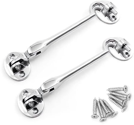 onesto Pack 2 Chrome Cabin Hook | 100mm Cabin Door Hook and Eye Latch | Eye Silent Catch Door Latch Holder with Screws | Chrome Door Hook Lock for Window, Garden Gate & Door | (Silver, 100mm)