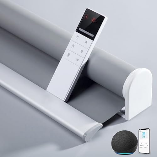 TIPIACE Smart Hard-Wired Motorized Blinds Full Blackout Thick Waterproof Fabric Shades for Home, Customized Size (Light Grey)