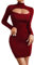 SOLY HUX Bodycon Kleid Damen Langarm Minikleid Cut Outs Kleider Herbst Partykleid Bleistift Kurzkleid Freizeitkleid Bordeaux XS