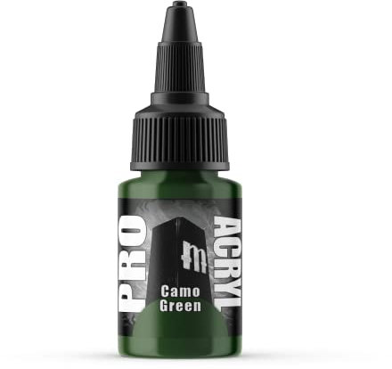 Monument Hobbies 020-Pro Acryl Camo Green Acrylic Model Paints for Plastic Models - Miniature Painting, no-clog cap, comes loaded with glass agitator
