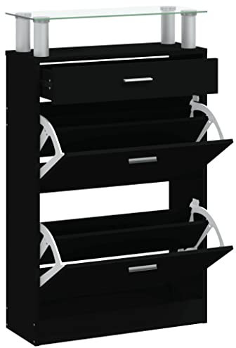 vidaXL Schuhschrank Schuhablage Schuhregal Schuhständer Schuhaufbewahrung Schuhkipper Schuhkommode Schwarz 63x24x104cm Holzwerkstoff