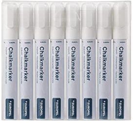 Europel Chalk Marker 6 mm PVC Case Pack of 8 White Reversible Round Tips and Chisel Tip