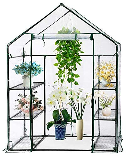 Taylor & Brown Walk In Greenhouse Compact Green House with 4 Shelves and Weatherproof PVC Plastic Cover Plant House/Grow House for Garden and Outdoor Roll up Zip Panel Door Easy No Tool Assembly