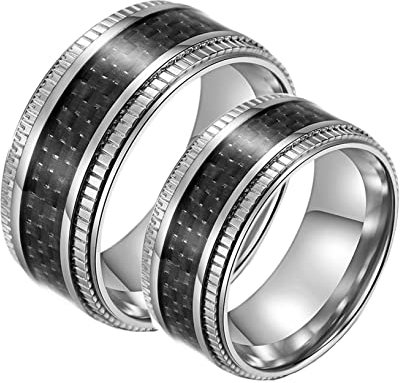 Hoisy Verlobungsring Damen, Ringe Damen Schwarz 9,5-MM-Silberringeinlage Aus Schwarzer Karbonfaser Größe Frauen 57 (18.1) und Männer 67 (21.3)