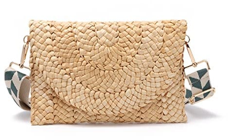 Syrads Pochettes d'été en paille tissée pour femme Sac à main tissé Sac à bandoulière en paille Sac de vacances à la plage,marron 04