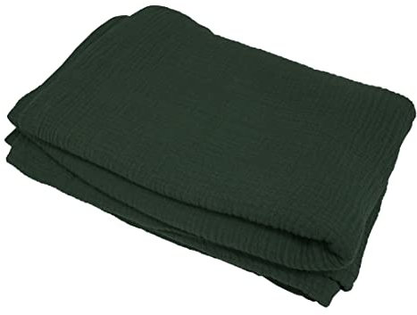 jilda-tex Bio-Tagesdecke Musselin Medina 100% Bio-Baumwolle Knitterlook Uni Made in Green (Waldgrün, Überwurfdecke 150x200 cm)