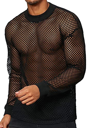 AIEOE Chemise en Filet pour Hommes T-Shirt Manches Longues Transparente Mince et Respirante