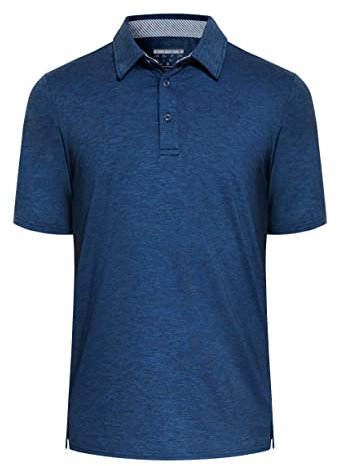 EKLENTSON Men's Summer Polo Shirts with 3 Buttons Quick Dry Tennis Shirts Casual Polo Shirts,Dark Blue,XL