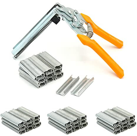 Kit di Pinze ad Anello per Chiodi di Maiale di Tipo M con 2400pz M Clips, Pinza per il Fissaggio di Gabbie Metalliche per il Fissaggio di Recinzioni, Installazione di Tappezzerie, Gabbie per Animali