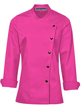 Manteau de chef à manches longues pour femme, idéal pour les services alimentaires, les traiteurs et les professionnels de la cuisine., rose, XL