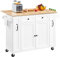 Yaheetech Kitchen Island with Extendable Rubberwood Tabletop, Rolling Kitchen Storage Trolley on Wheels with 2 Side Pull-outs & 2 Drawers & Adjustable Shelves, Dining Room Organiser Sideboard Cabinet