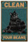 CREATCABIN Black Cat Metall-Blechschild Clean Your Beans Schilder,Vintage-Eisenschild,Malerei,Poster,Plakette,Retro-Wandbild,Zum Aufhängen,Wandkunst,Dekor Für Badezimmer,Cafés,Geschenke,20x30cm