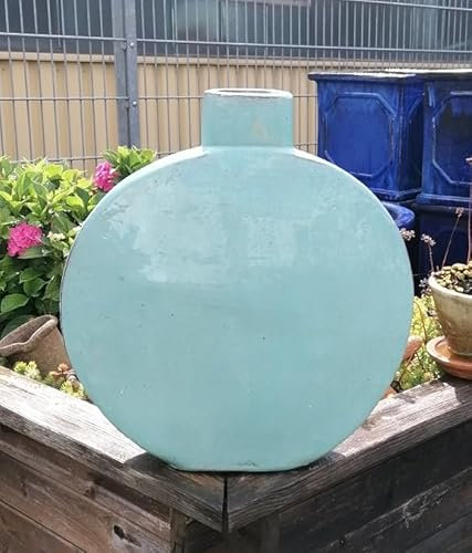 B-Ware !! Frostfeste Vase ca. 42 cm hoch aus Steinzeug türkis glasiert mit kleinen Schönheitsfehlern in der Glasur, Keramik Steingut Garten Dekoration Blumen Gefäß