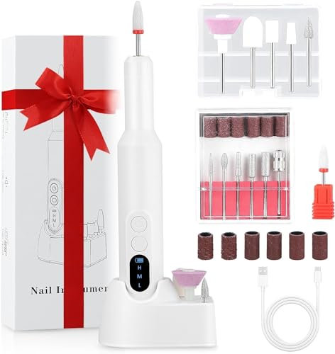 Electric Nail Files,20000RPM Nail Drill Kit,Cordless Nail Drill,Adjustable Speeds for Acrylic Gel Nails Care Kit Gifts for Women (White)
