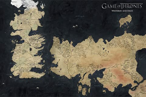 Game of Thrones - Map of Westeros - Fantasy Film Movie Poster - Grösse 91,5x61 cm + 2 St Posterleisten Holz 92 cm schwarz