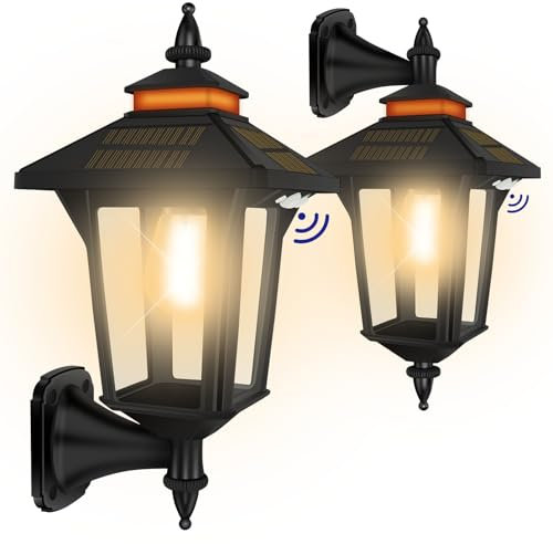 Modern Solar Wall Sconce Lights with Motion Sensor & 3 Lighting Modes, Outdoor Waterproof Solar Barn Lights for Shed, Yard, Garage & Chicken Coop