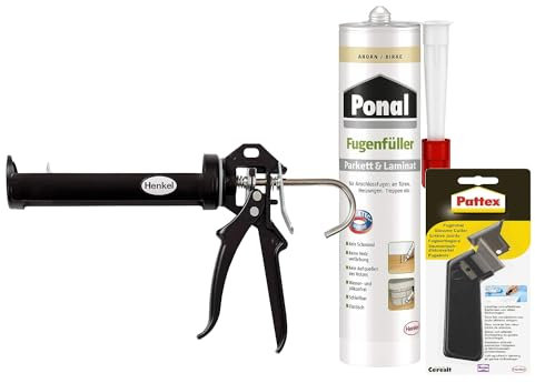 Ponal Parkett & Laminat Fugenfüller Ahorn, elastische Fugenmasse, silikonfreie Dichtmasse (1x280ml) Kartusche & Pattex Profi Metall Kartuschenpistole & Pattex Fugenhai