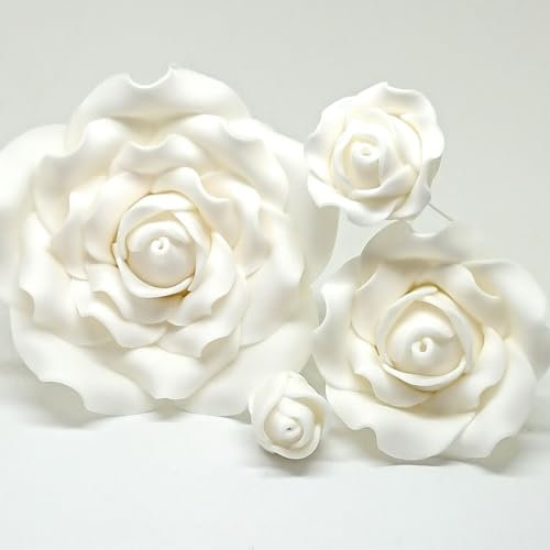 Sugar Roses - White - Sugar Paste flowers - Cake Decoration Toppers - Weddings - birthdays - *4 sizes to choose from* (3 1/2 x 1)