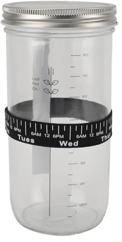 Sauerteig-Brot-Starter-Set – 900 Ml Glasgefäß mit Deckel, Datumsmarkierungsband, Thermometerband, Silikonschaber – Brotbackzubehör, Brotfermenter