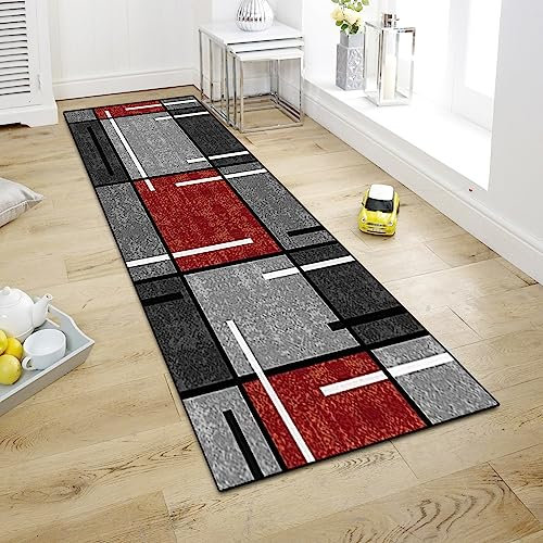 WTHYGB Teppich Läufer 60x300cm für Flur Küche Wohnzimmer Schlafzimmer, rutschfest Waschbar Teppichläufer, Polyester Dauerhaft, 6mm Dicke Küchenläufer, Geometrische Muster, Anpassbar