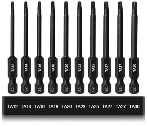 CYLBAQ Triangle Screwdriver Bits, S2 Steel Triangular Screwdriver Security Bits, 10PCS 65mm 1/4 Hex Shank Impact Driver Bits TA12 TA14 TA16 TA18 TA20 TA23 TA25 TA27(x2) TA30