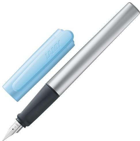 Lamy nexx azure Füller - Füllhalter mit rutschfestem Griff & polierter Linkshänder-Stahlfeder (LH) in Strichbreite M - dreieckiges Gehäuse aus Aluminium - inkl. Tintenpatrone T 10 blau