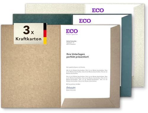 Präsentationsmappe A4 Kraftkarton (3 Stück) - rauer ECO Recycling-Karton - direkt vom Hersteller STRATAG - vielseitig einsetzbar für Ihre Angebote, Exposés, Projekte oder Geschäftsberichte